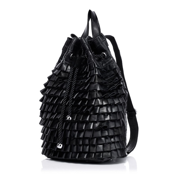 Only 2 Left - Final Sale Genuine Ruffle Black Leather Backpack
